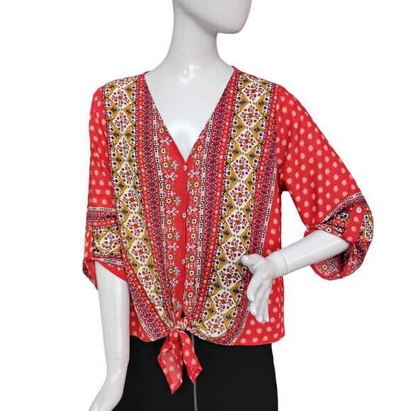 West Kei Talina Boho Top Size Small Moroccan Print Ties at the Waist - Picture 3 of 8